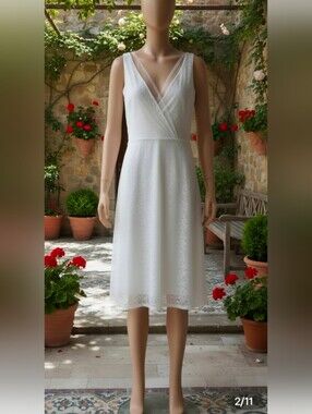 Zara -S-Ecru/White Lace Slip Midi Dress.